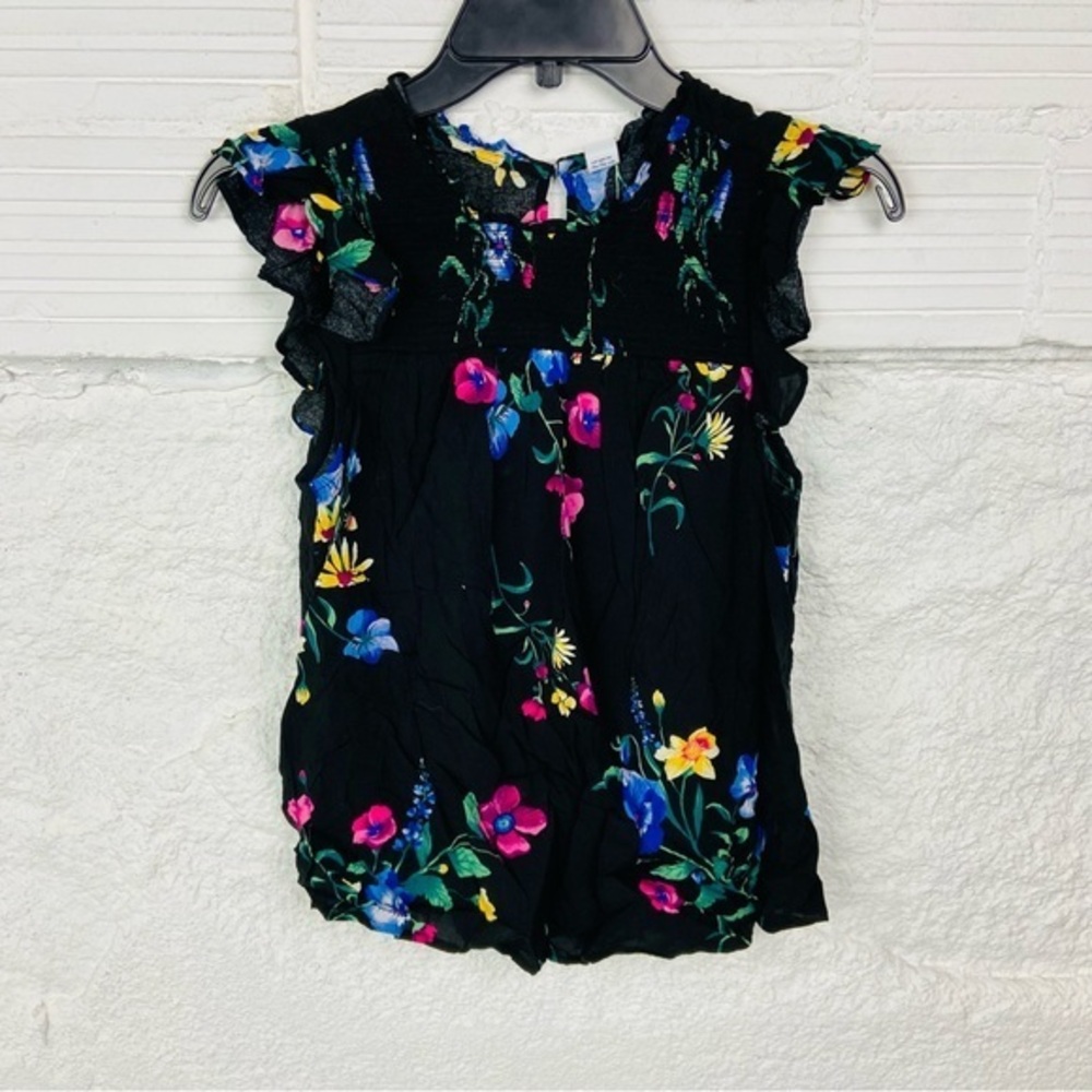 Old Navy Black ruffle colorful floral Women's Blouse size small